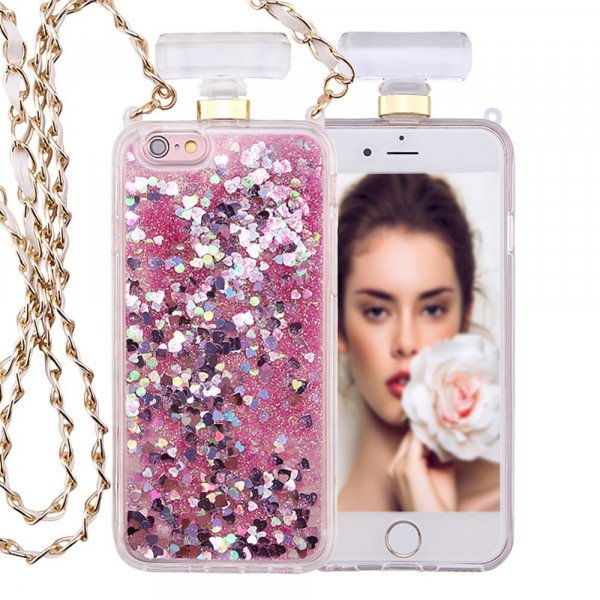 Wholesale iPhone SE 2022 / 2020 / 8 / 7 Perfume Bottle Glitter Shake Star Dust Necklace Case (Hot Pink)